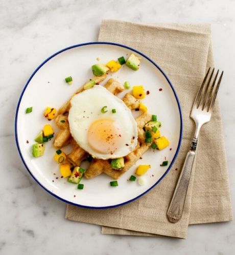 Fried Egg and Mango Salsa Waffles