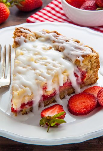 Strawberry Crumb Cake with Vanilla Glaze