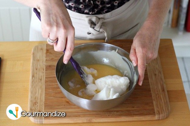 Gently fold the egg whites into the chocolate mix, a little at a time