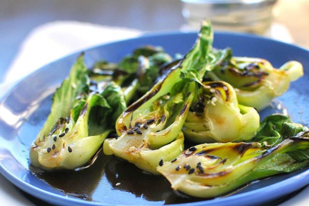 Steam-Grilled Baby Bok Choy with Sesame Soy Vinaigrette