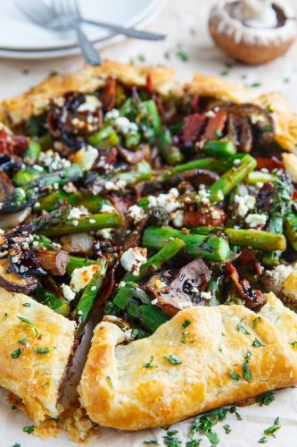 Asparagus and Mushroom Galette with Bacon, Goat Cheese and Balsamic Reduction