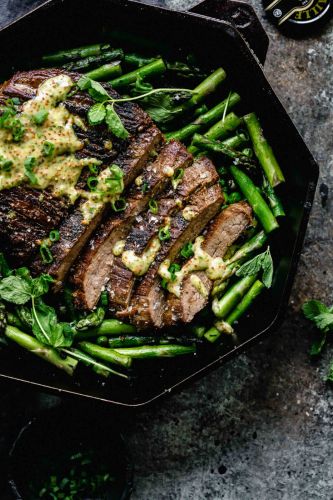 Steak with Veggies & Mustard Sauce