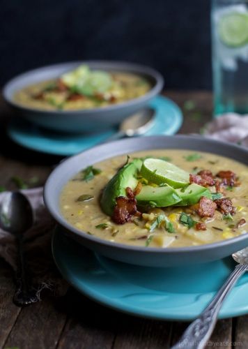 Crockpot Potato Corn Chowder with Roasted Poblanos