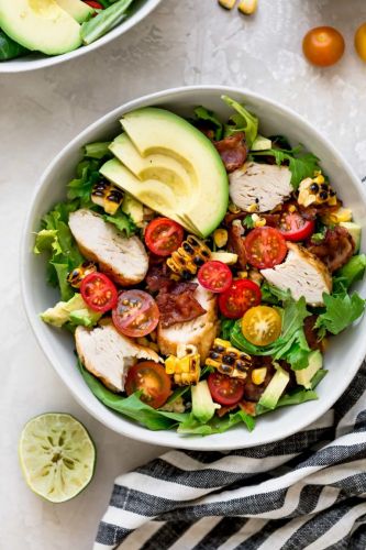 BLT Salad with Grilled Chicken Sweet Corn and Avocado