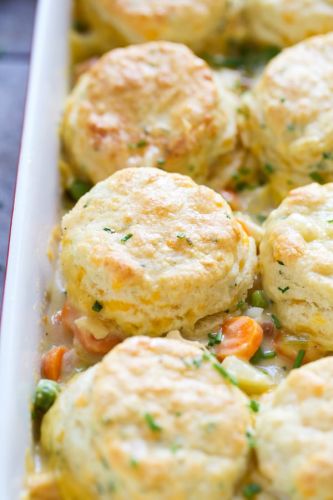 Cheesy Chicken Pot Pie with Cheddar Chive Biscuits