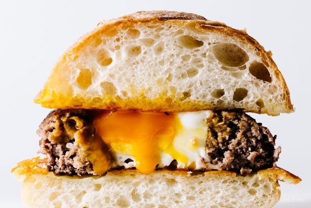 Egg in a Hole Grilled Cheese Breakfast Burger