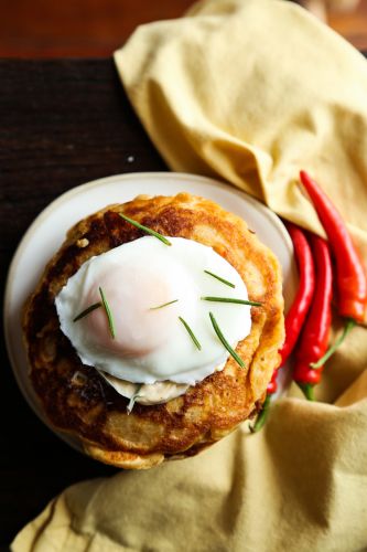 Sweet Potato Pancakes with Rosemary Chili Butter