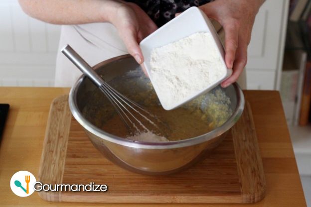 Add the flour and baking powder to the bowl