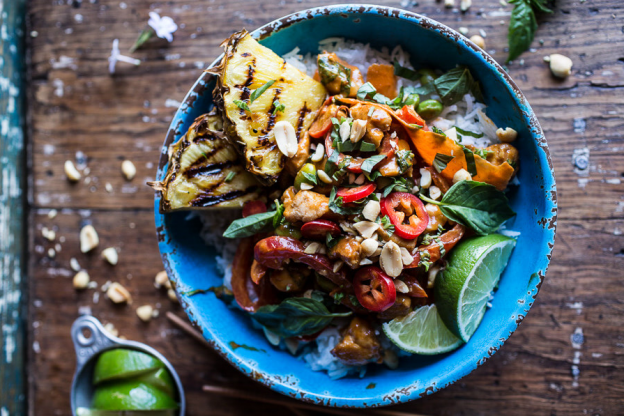 Sweet Thai Chili Peanut chicken ANd Grilled Pineapple Stir Fry