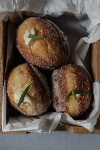 Doughnuts Filled With Apple and Tarragon Compote And Cinnamon Brown Sugar Pastry Cream