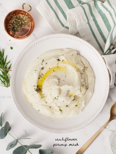 Cauliflower Parsnip Mash with Roasted Garlic