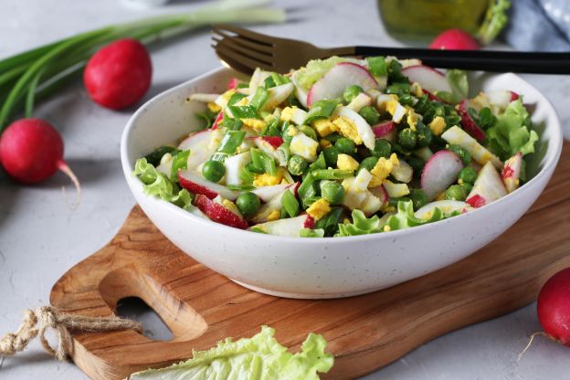 Radish, sweet pea and egg salad