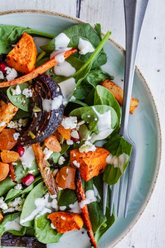 Moroccan-Style Roasted Vegetable Salad with a Tahini Dressing