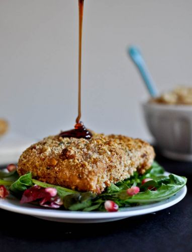 Roasted almond crusted salmon with pomegranate glaze