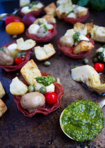 Antipasto in Bite Size Salami Cups