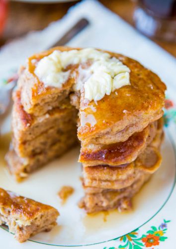 Apple pie pancakes with vanilla maple syrup