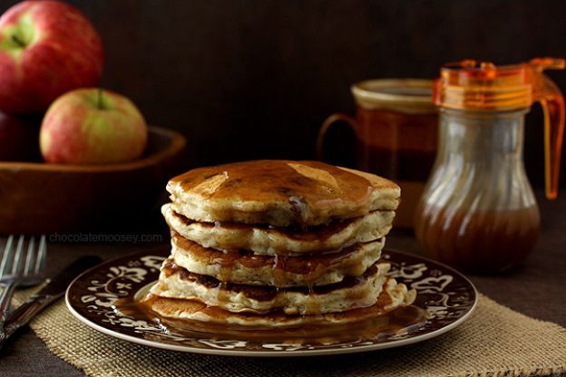 Apple sausage pancakes with apple cider syrup