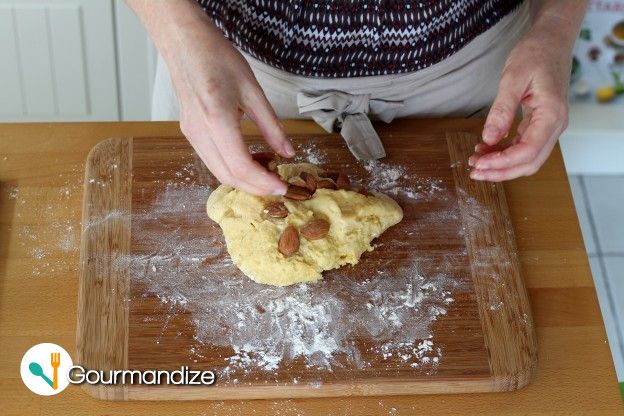 Add the almonds and continue to knead gently