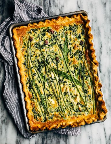 Sheet Pan Spinach Quiche with Spring Alliums