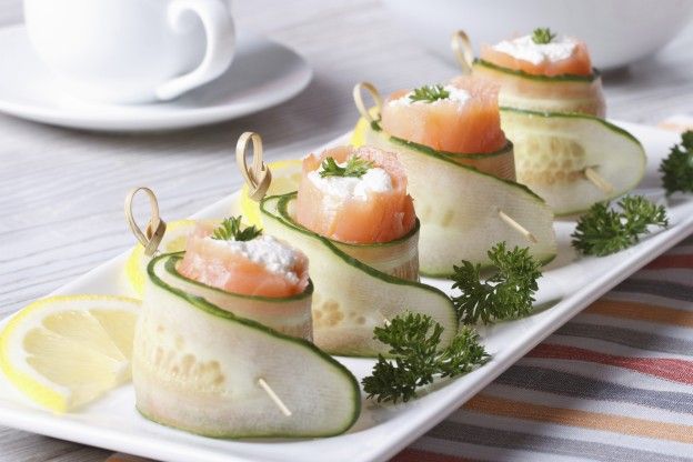 Cream cheese and salmon cucumber rolls