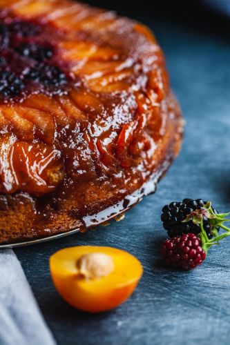 Lemony Plum and Blackberry Upside Down Cake