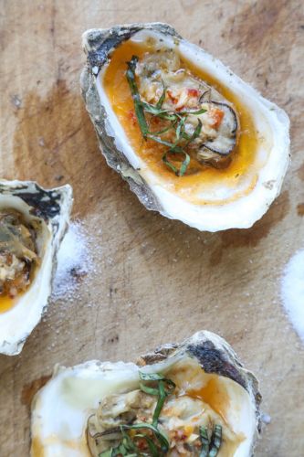 Grilled Oysters with Chipotle Bourbon Butter