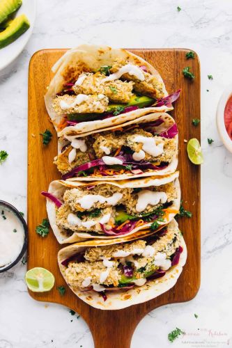 Crispy Zucchini Tacos with Crunchy Cabbage Slaw & Lime Crema