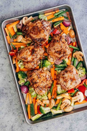 Sheet Pan Honey Balsamic Chicken Thighs with Veggies