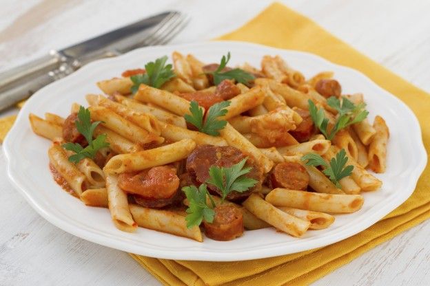 Penne with sausage and chorizo