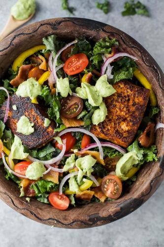 BLT Salmon Salad with Creamy Avocado Dressing