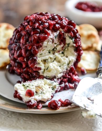 Pomegranate Jeweled White Cheddar, Toasted almond ANd Crispy Sage Cheeseball