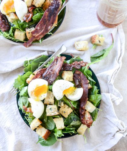 Baby Kale Breakfast Salad with Soft-Boiled Eggs and Maple-Bacon Vinaigrette