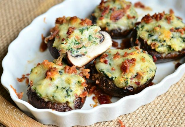 Bacon, spinach and four cheese stuffed mushrooms