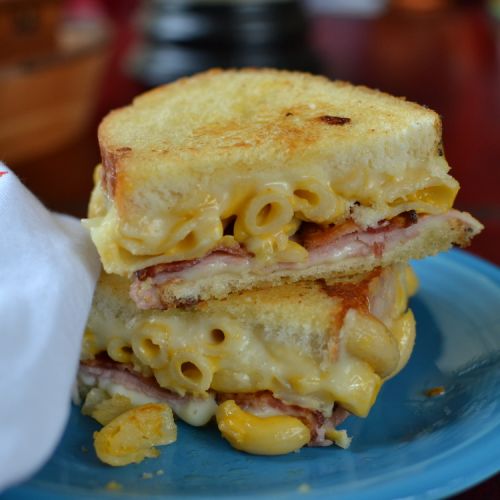 Bacon, ham, mac 'n cheese sandwich