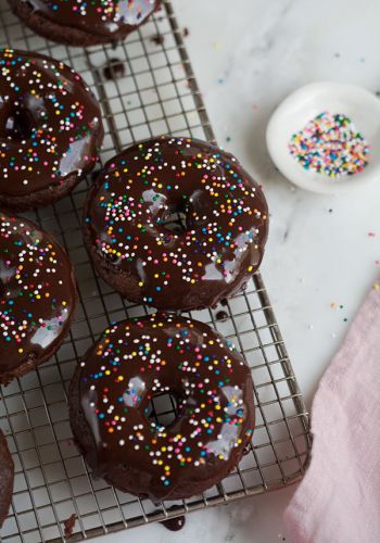 Baked double chocolate cake doughnuts