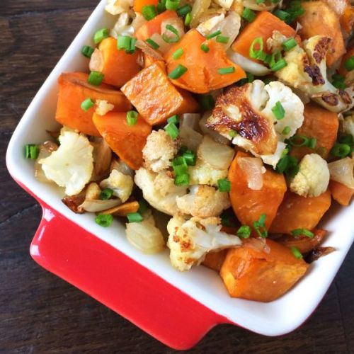 Balsamic Roasted Sweet Potatoes, Cauliflower And Onions