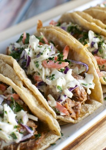 BARBECUE PORK TACOS WITH HONEY MUSTARD SLAW