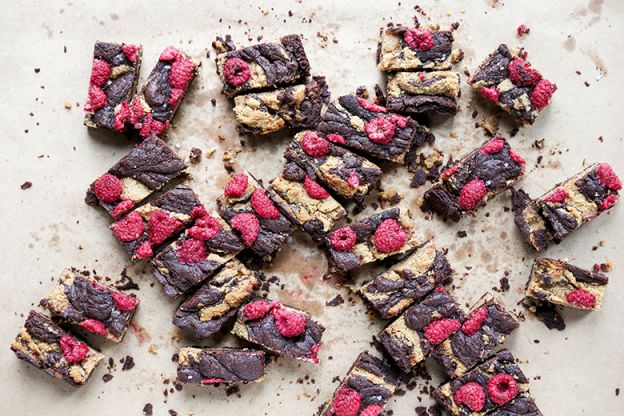 Chocolate Peanut Butter Brownies with Raspberries