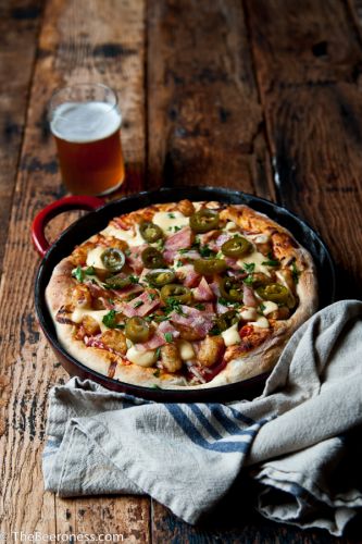 Beer cheese tater tot pizza