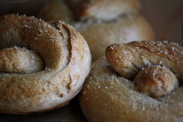 Soft beer pretzels with warm honey mustard dipping sauce