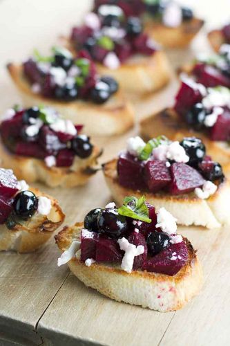 Beet blueberry bruschetta