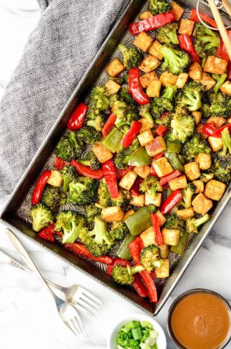 Baked Crispy Tofu and Peanut Sauce Stir-Fry