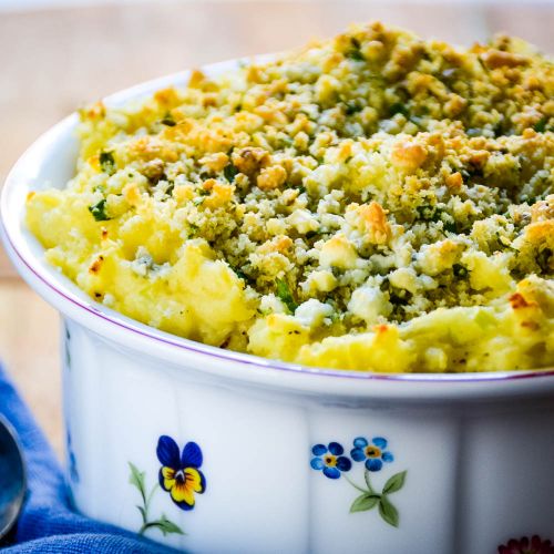 Leftover Mashed Potato Soufflé with Blue Cheese