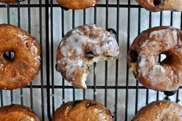 Glazed blueberry cake donuts