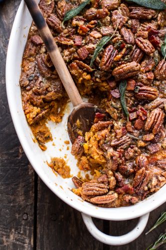 Bourbon Sweet Potato Casserole With Sweet'n'Savory Bacon Pecans