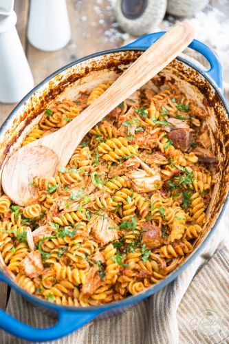 Braised Pork Tomato Rotini Casserole