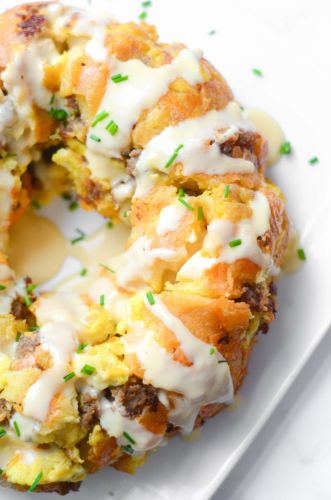 Cheesy Breakfast Monkey Bread with Sausage and Eggs