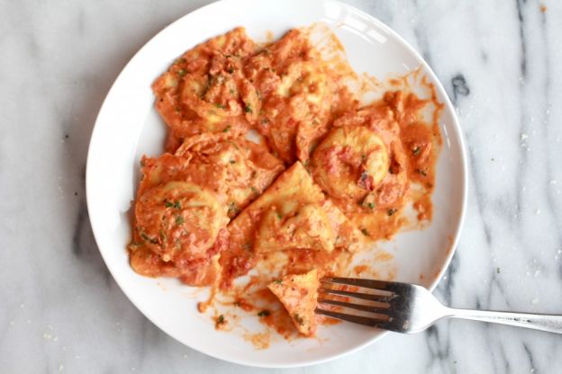 Brown-butter lobster ravioli with tomato cream sauce