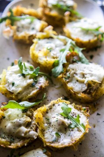 Burrata & Pesto Spaghetti Squash Muffin Pizzas