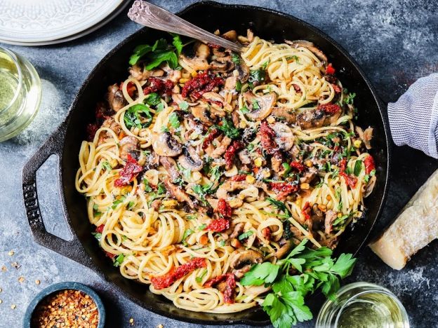 Buttery Pantry Pasta with Mushrooms and Sun-Dried Tomatoes